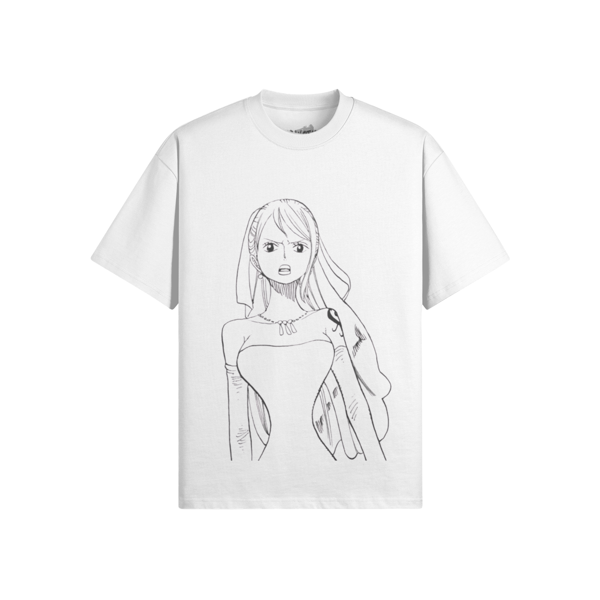 Nami Shirt by PODpartner featuring a vibrant design on soft fabric, displayed on a hanger against a neutral background.