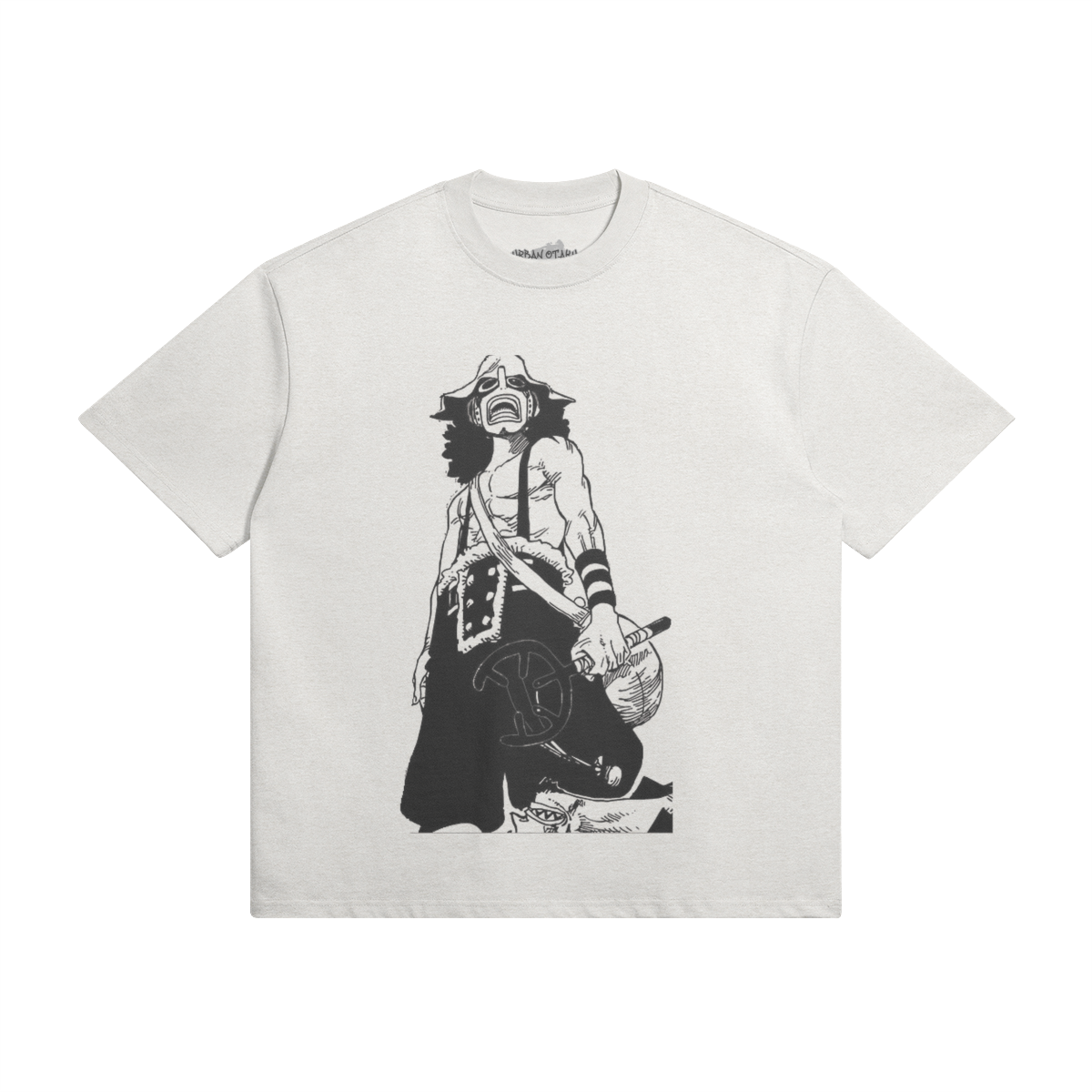 PODpartner Lysop Shirt in a casual fit, featuring a vibrant pattern and soft fabric, displayed on a wooden background.