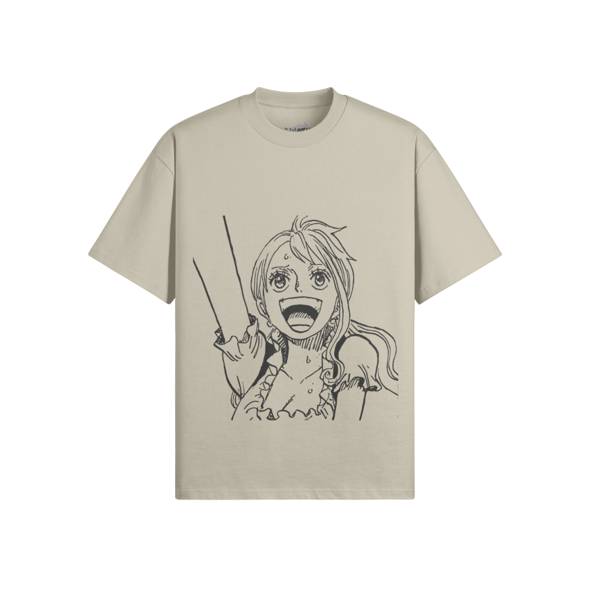 PODpartner Nami Shirt featuring a vibrant design, short sleeves, and a relaxed fit displayed on a hanger.