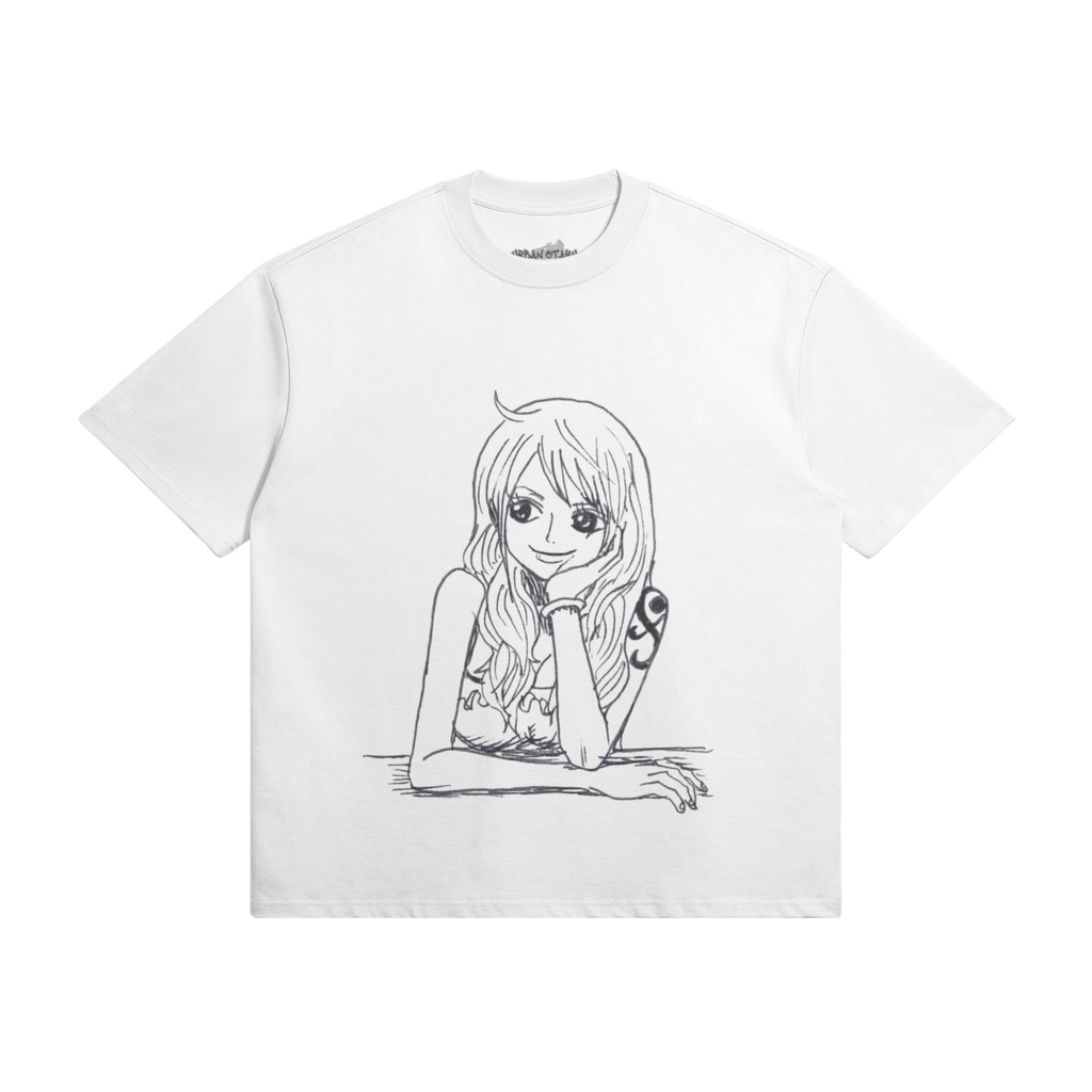 PODpartner Nami Shirt displayed on a hanger, featuring a vibrant pattern and a relaxed fit in natural lighting.