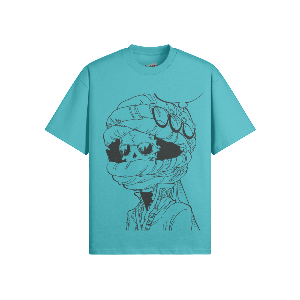 Grafisches Soul King Brook T-Shirt von PODpartner, zeigt ein farbenfrohes Design mit Totenkopf- und Musikmotiven auf Baumwollstoff.