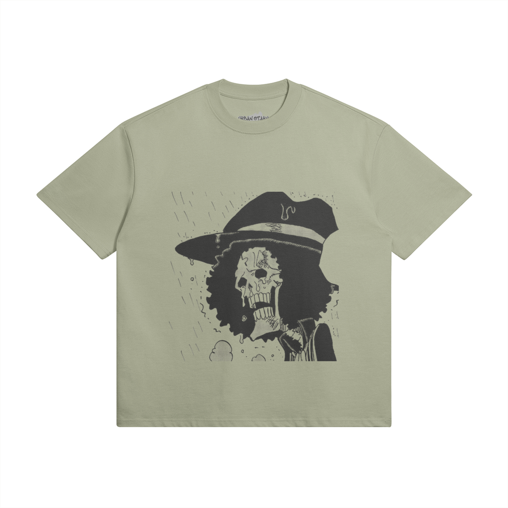 Grafisches Soul King Brook T-Shirt von PODpartner, schwarze Baumwollshirt mit auffälligem Druck, Nahaufnahme der Vorderseite