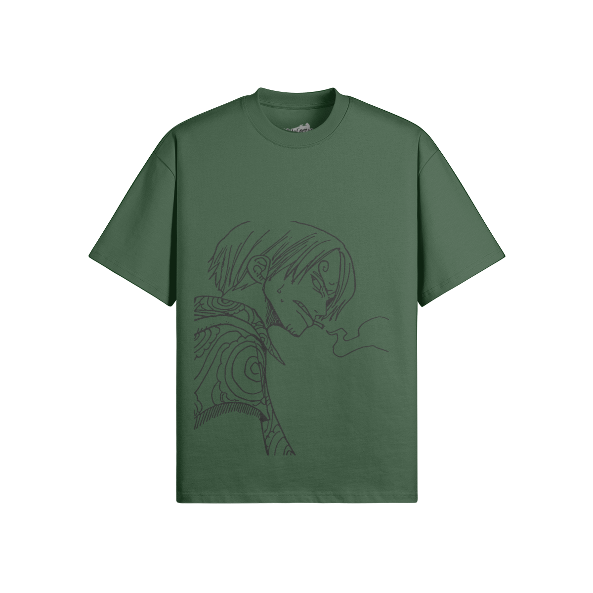 Vinsmoke Sanji Grafisches T-Shirt von PODpartner, zeigt eine detaillierte Illustration des Charakters auf schwarzem Stoff