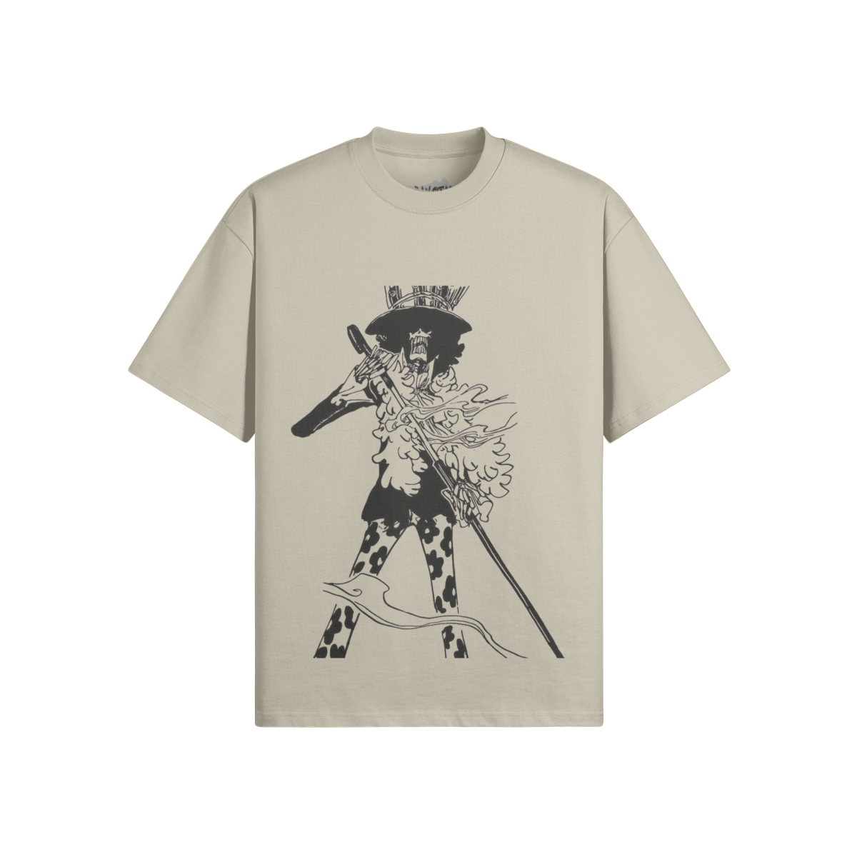 Grafisches Soul King Brook T-Shirt von PODpartner, zeigt ein farbiges Design auf beigem Baumwollshirt.