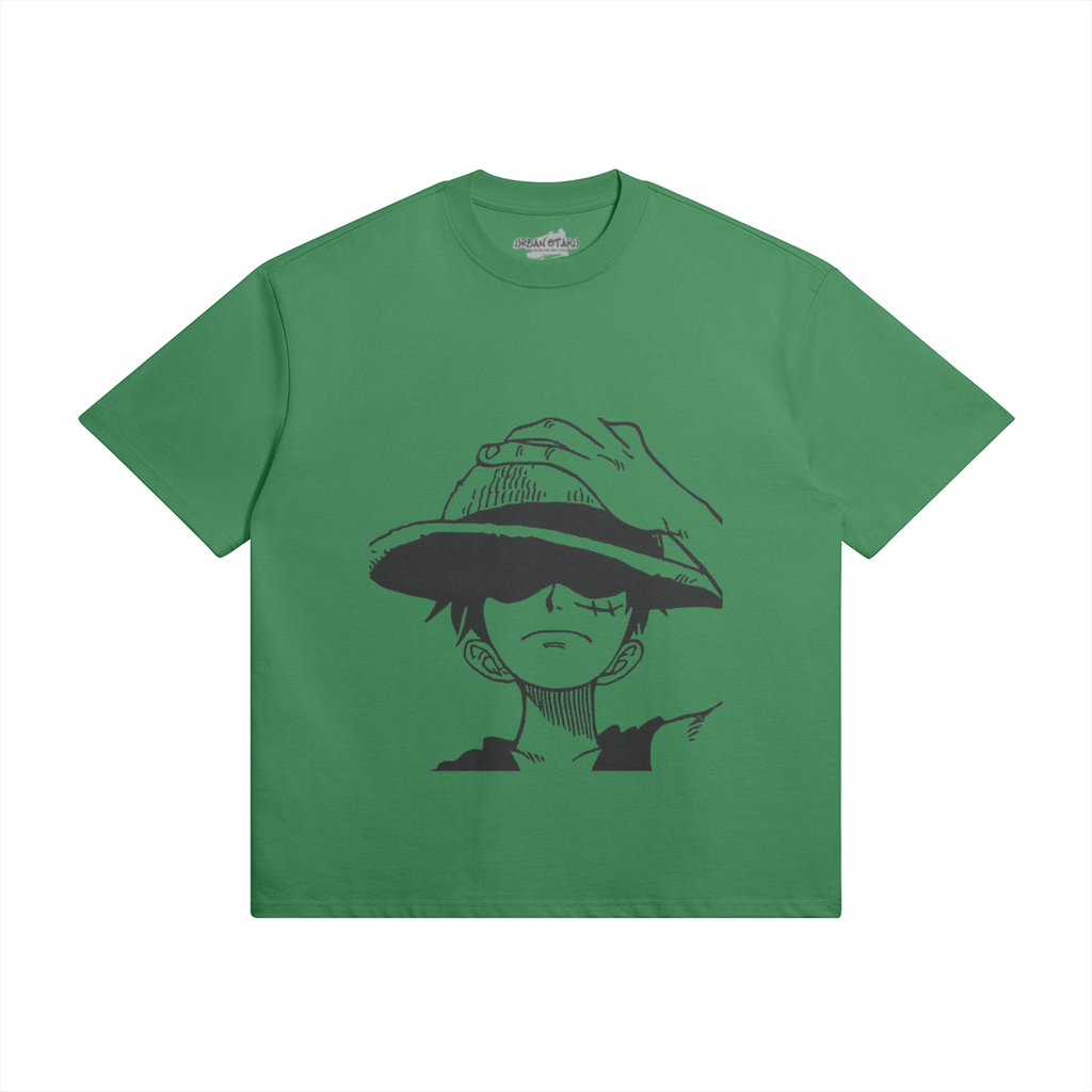 Dunkelblaues Monkey D. Ruffy T-Shirt von PODpartner mit Druckmotiv auf der Vorderseite, bequem und stylisch.