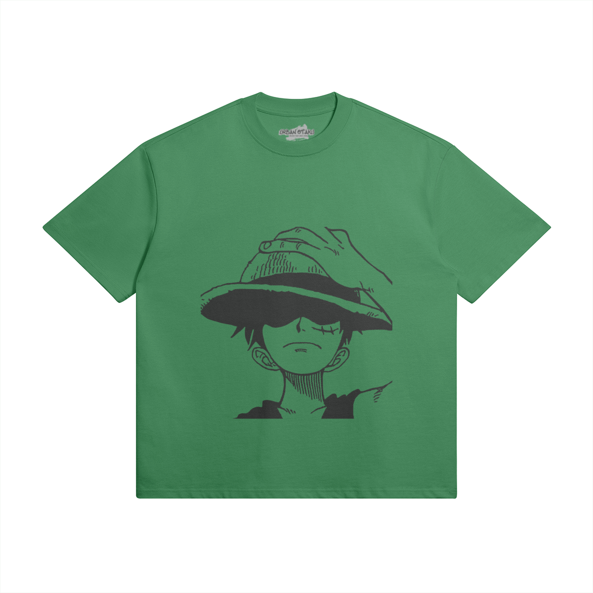 Dunkelblaues Monkey D. Ruffy T-Shirt von PODpartner mit Druckmotiv auf der Vorderseite, bequem und stylisch.