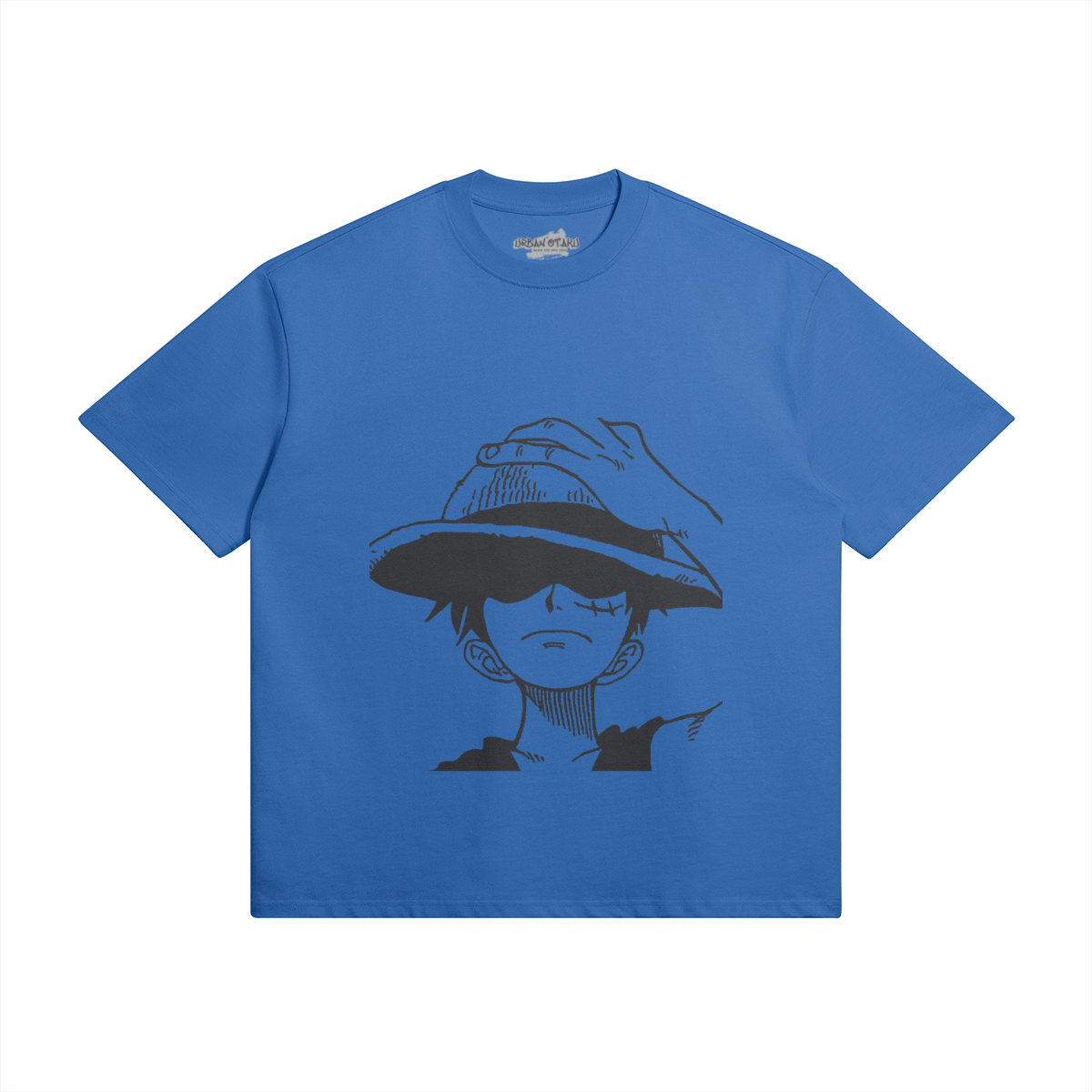 Dunkelblaue Monkey D. Ruffy Shirt von PODpartner mit Druckmotiv, bequemes casual Oberteil für Anime-Fans.