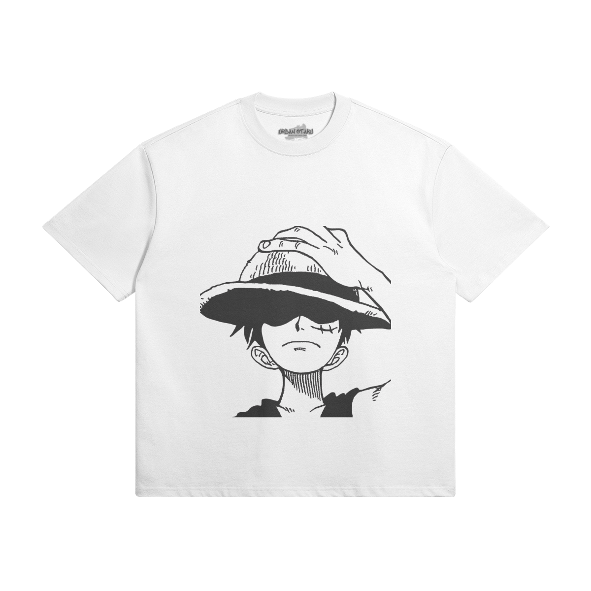 Herren-Shirt mit Monkey D. Ruffy Motiv, PODpartner, bequemes Baumwollshirt in Schwarz mit Druck von One Piece Charakteren