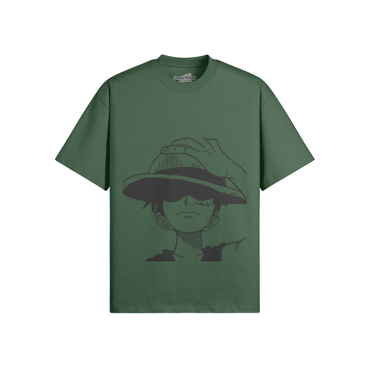 Hemd von Monkey D. Ruffy, PODpartner, mit charakteristischem Design, aus weichem Stoff, auf einem weißen Hintergrund.