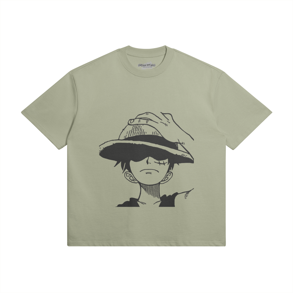 Hemd von Monkey D. Ruffy, PODpartner, mit rotem Stoff und Druck, perfekt für Fans von One Piece, frontale Ansicht.