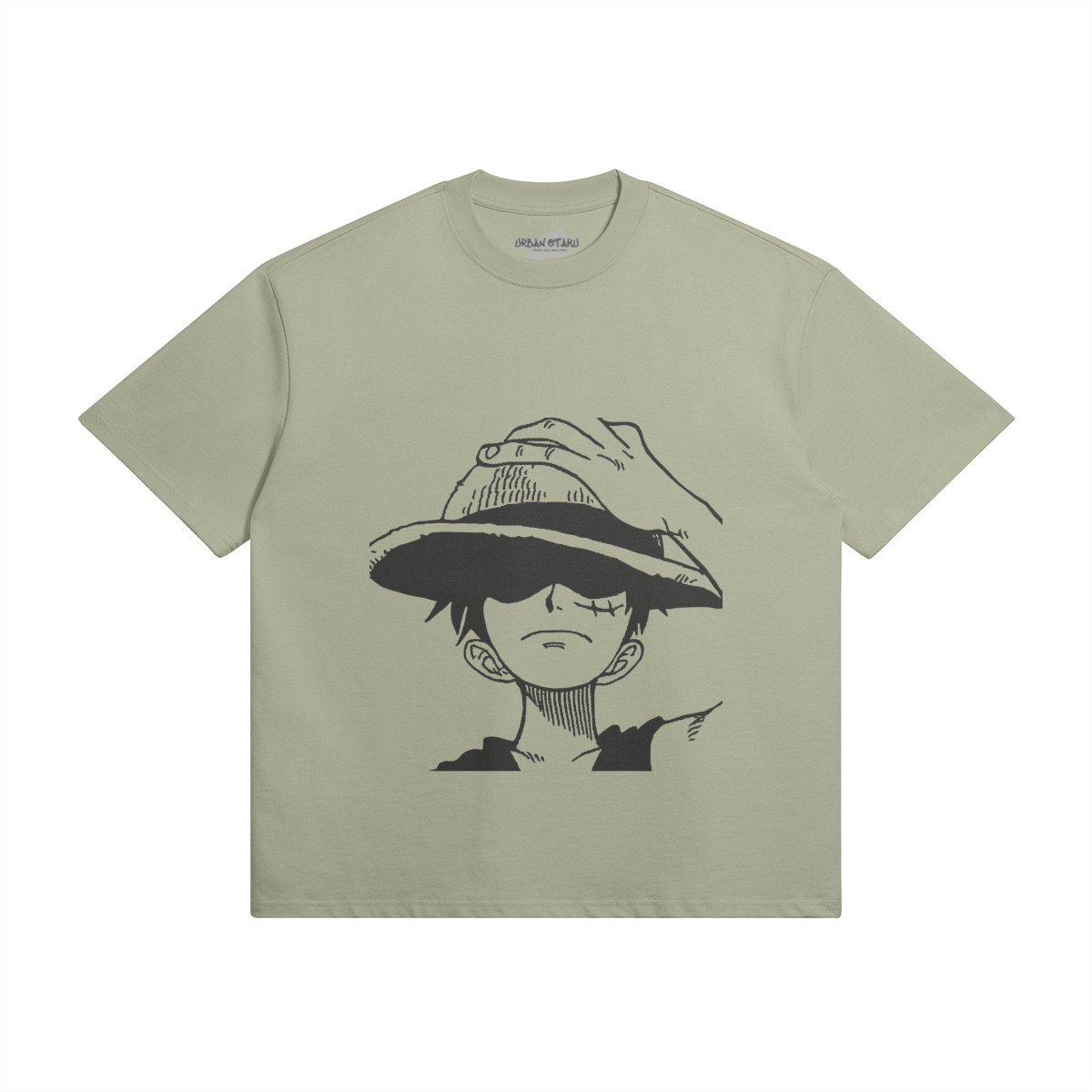 Hemd von Monkey D. Ruffy, PODpartner, mit rotem Stoff und Druck, perfekt für Fans von One Piece, frontale Ansicht.